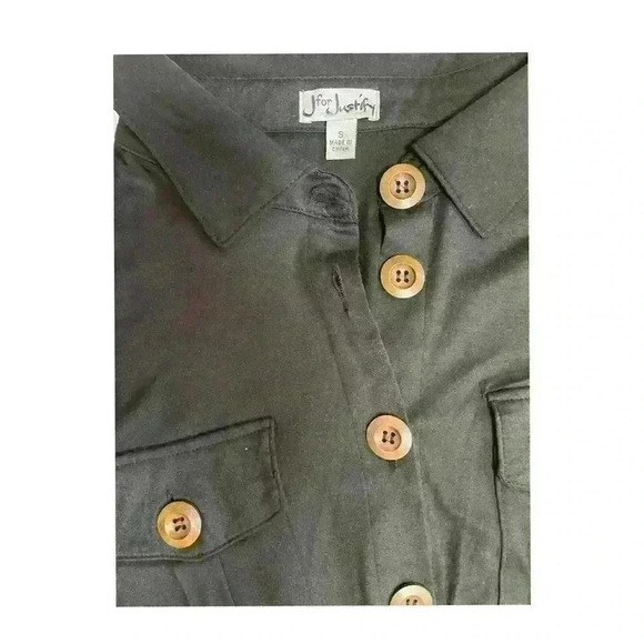 J for Justify Women Black Jumpsuit Size S wooden buttons Boho Outdoor Vacation - Picture 8 of 9